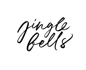 Jingle bells quote, vector pen lettering. Hand drawn modern brush calligraphy isolated on white. Christmas vector ink illustration. Creative typography for Holiday greeting gift poster, cards, banner