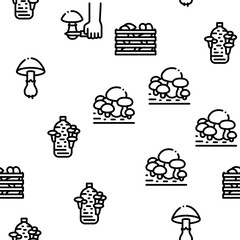 Mushroom Farm Plant Seamless Pattern Vector Thin Line. Illustrations