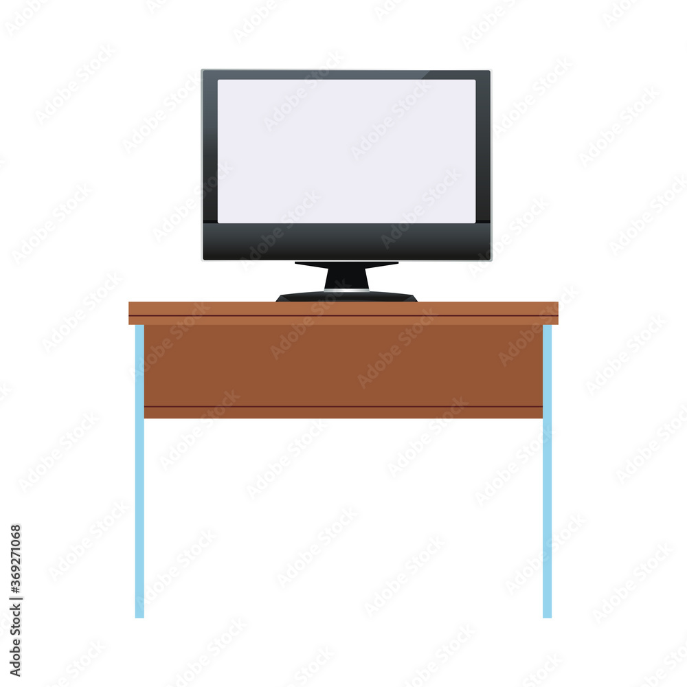 Poster computer monitor display in wooden table