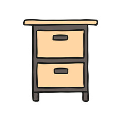 Bedside table with shelves icon. Front view. Colored contour silhouette. Vector flat graphic hand drawn illustration. The isolated object on a white background. Isolate.