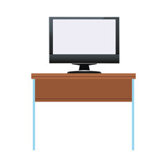 computer monitor display in wooden table