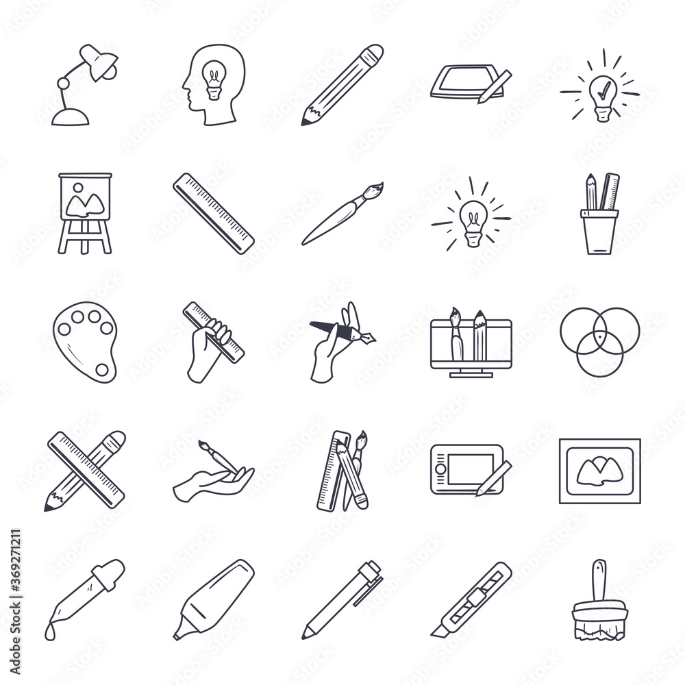 Poster art and design line style icon set vector design