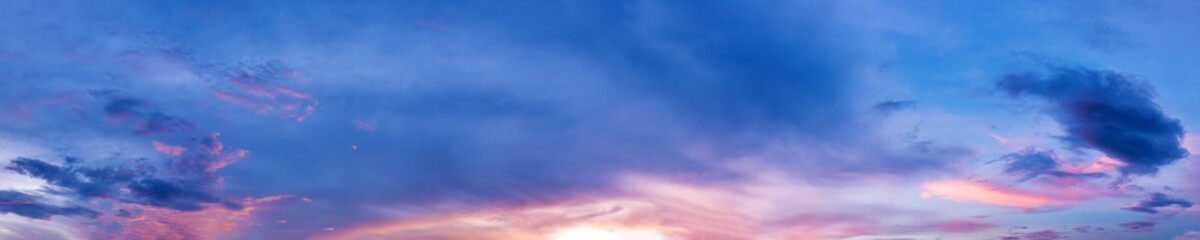 Gorgeous panorama scenic of sunrise and sunset with silver lining and cloud in the morning and evening. Panoramic landscape image.