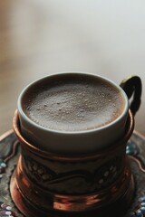 Morning coffee on a wooden table