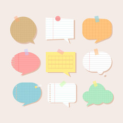 Scrapbook papers. Blank notepad pages vector illustration.Paper glued to wall with tape
