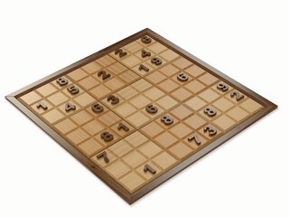 sudoku on wooden board. 3d illustration. suitable for board games and sudoku themes.