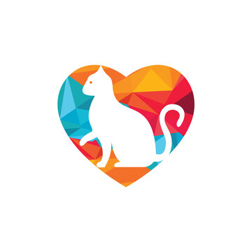 Cat heart shape vector logo design. Pet shop logo design. Animal Pet Care Logo.