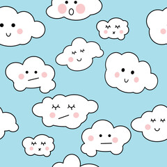 Cute clouds vector seamless pattern
