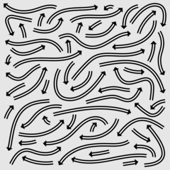 Set of striped vector arrows of various configuration