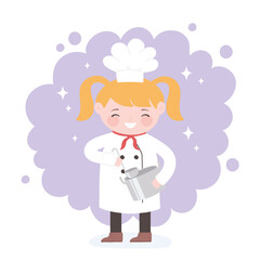 chef girl cartoon character with pot and ladle