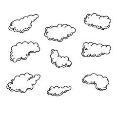 Set of simple outline clouds, hand draw vector illustration for design and creativity