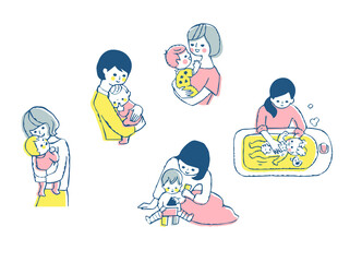 様々なママと赤ちゃんのシーン　セット