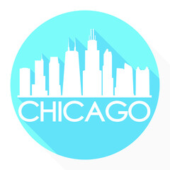Fototapeta premium Chicago Skyline Button Icon Round Flat Vector Art Design Color Background.