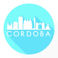 Fototapeta premium Córdoba, Cordoba, Argentina Flat Icon. Skyline Silhouette Design. City Vector Art Famous Buildings.