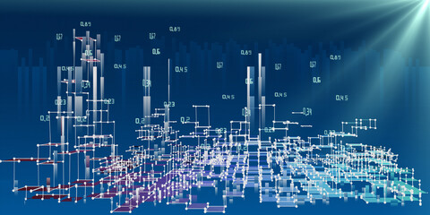 Abstract analysis infographics background with blurred lines and spot. 3d diagram analysis algorithms. City network concept. Big data. Data chart.