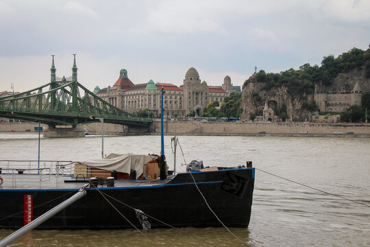 A view across the Danube to Liberty Bridge, Gellert Spa and Cave in Budapest