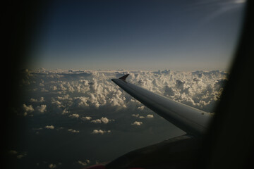 View in a cloudy sky from the airplane  window