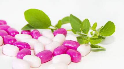 Purple and pink sweets with wild mint.