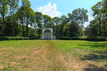 Scenic wide-angle landscape view of grassplot with ancient Rotunda building. It is one of the...