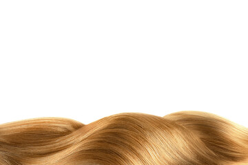 Brown shiny hair isolated on white. Background with copy space