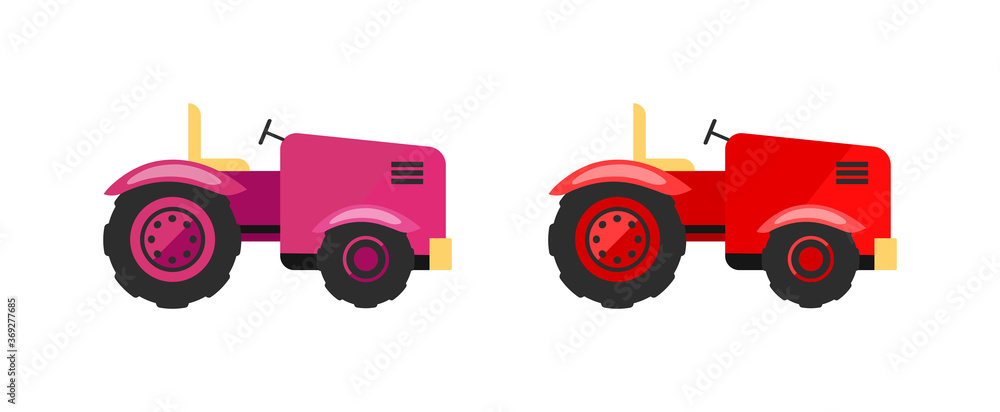 Poster tractors flat color vector objects set