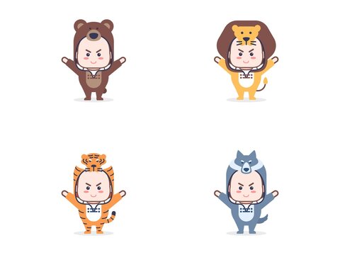 set of kids character with animal costumes