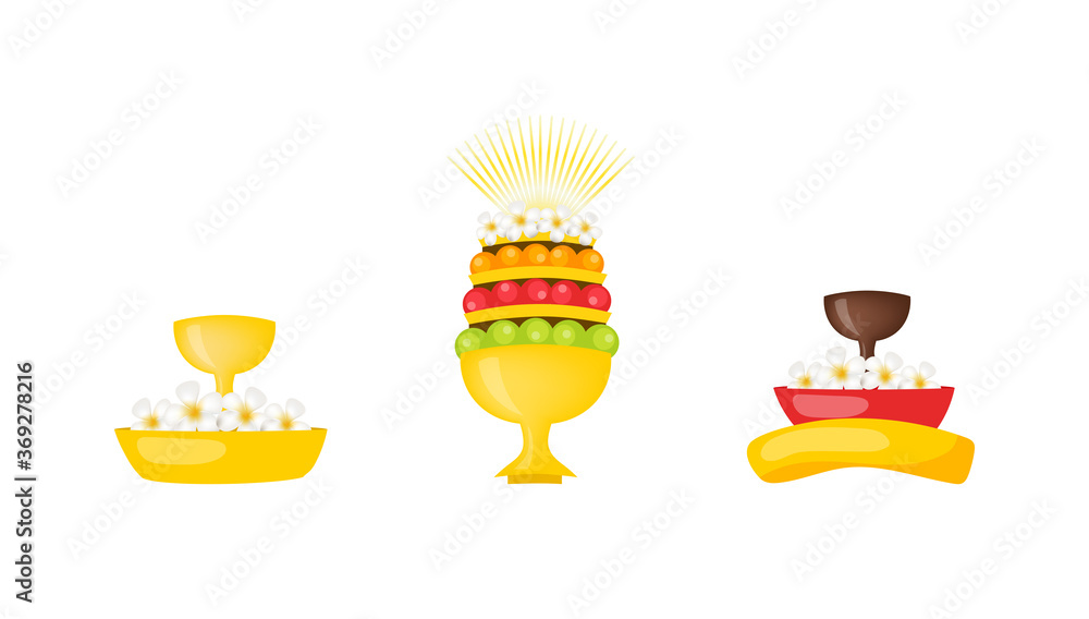 Poster indonesian fruit hats flat color vector objects set