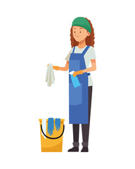 housekeeping female worker with cleaner bucket