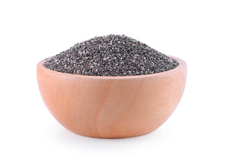 Chia seeds in bowl isolated on white background.