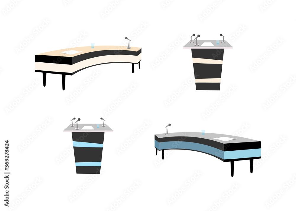 Poster conference tables flat color vector objects set