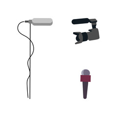 Journalist equipment flat color vector objects set