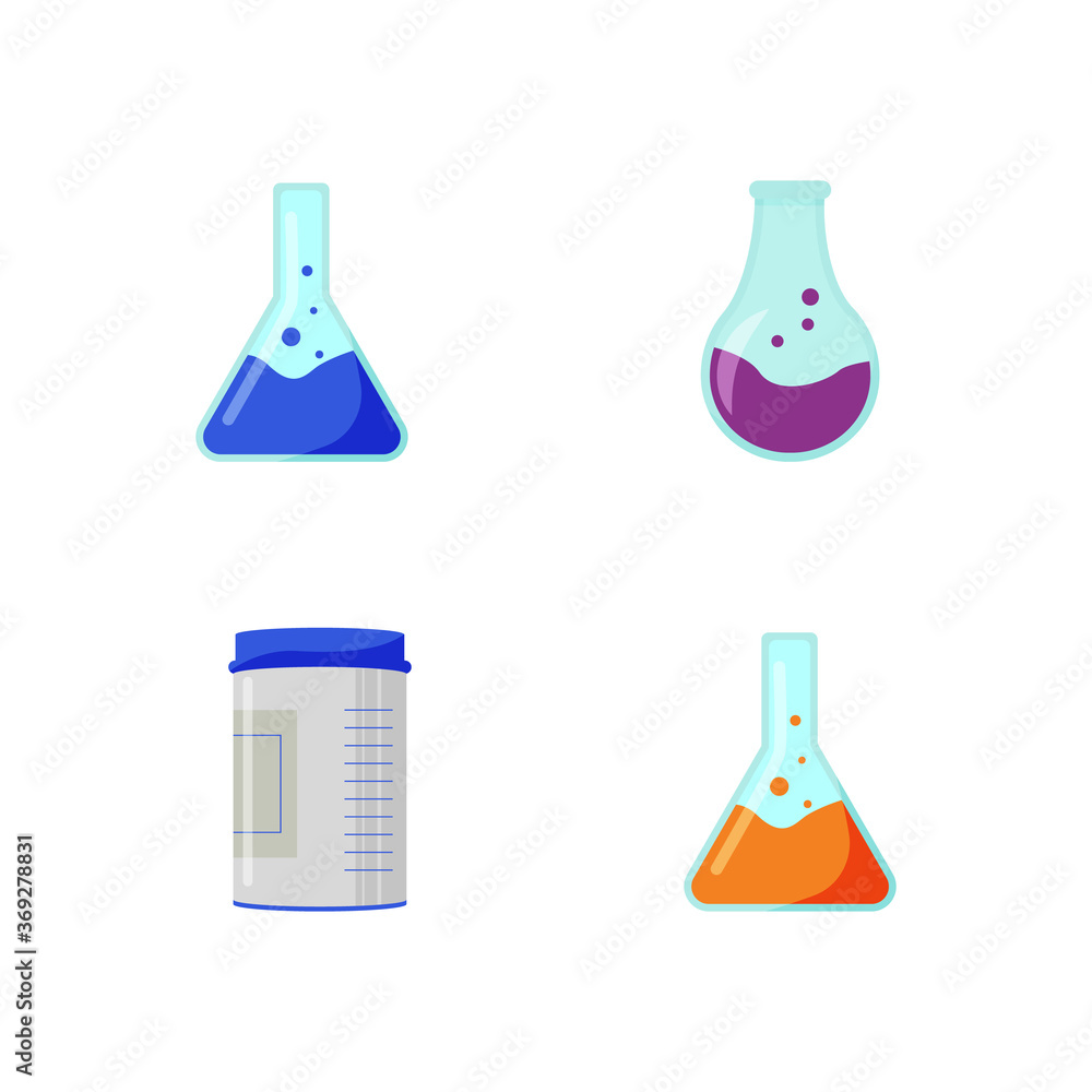 Poster chemical containers flat color vector object set