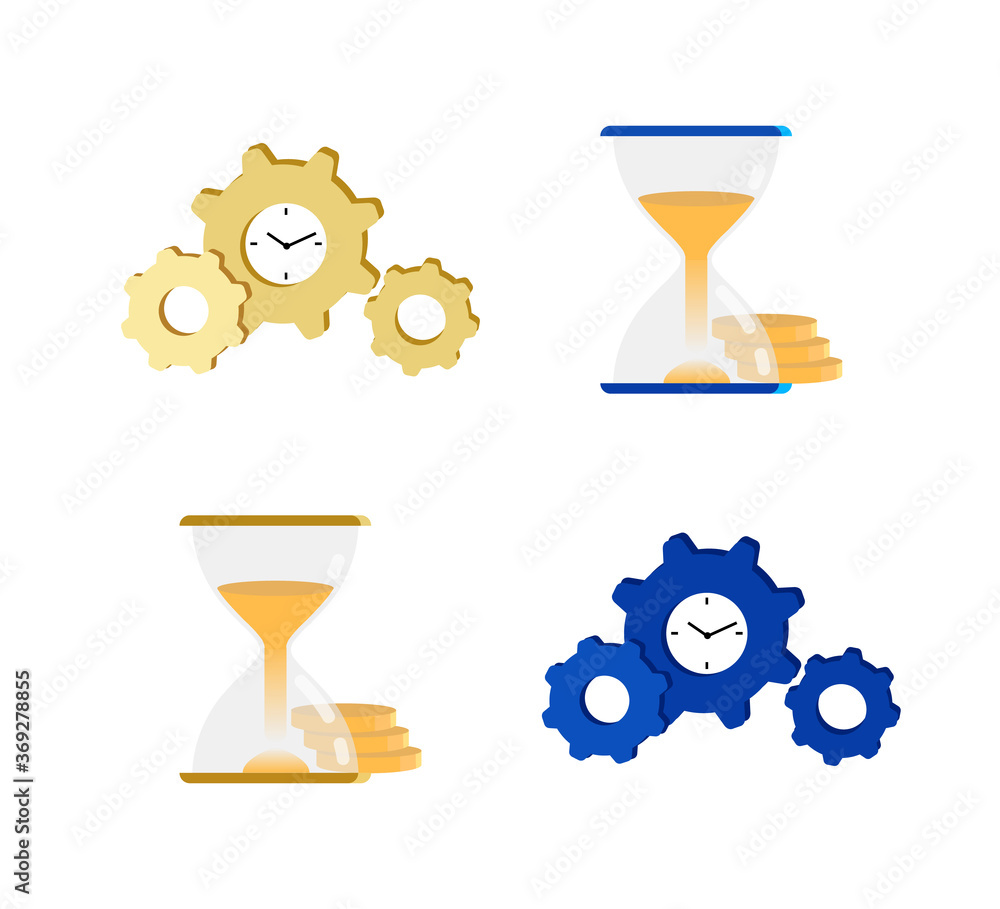 Poster time management flat color vector objects set