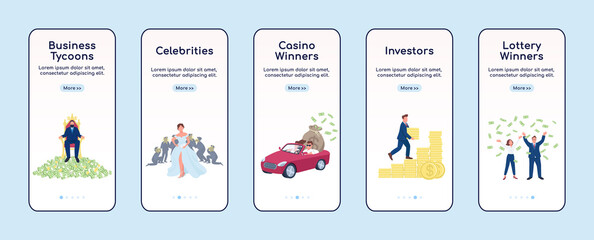 Rich people onboarding mobile app screen flat vector template