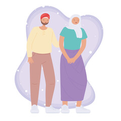 diverse multiracial and multicultural people, muslim young couple character cartoon design