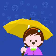 Children raise an umbrella protecting from coronavirus. vector, illustration