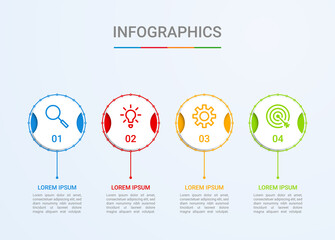 Business data visualization, infographic template with 4 steps on blue background, vector illustration