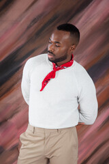 Pensive black man in red bandanna