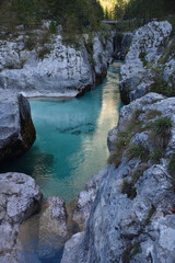 Velika Korita oder große Schlucht von Soca-Fluss, Bovec, Slowenien. Julianische Alpen.	