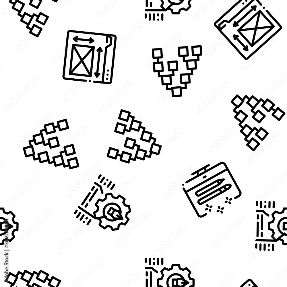 Poster front end development seamless pattern vector thin line. illustrations