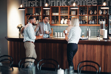 Businesspeople talking in a cafe