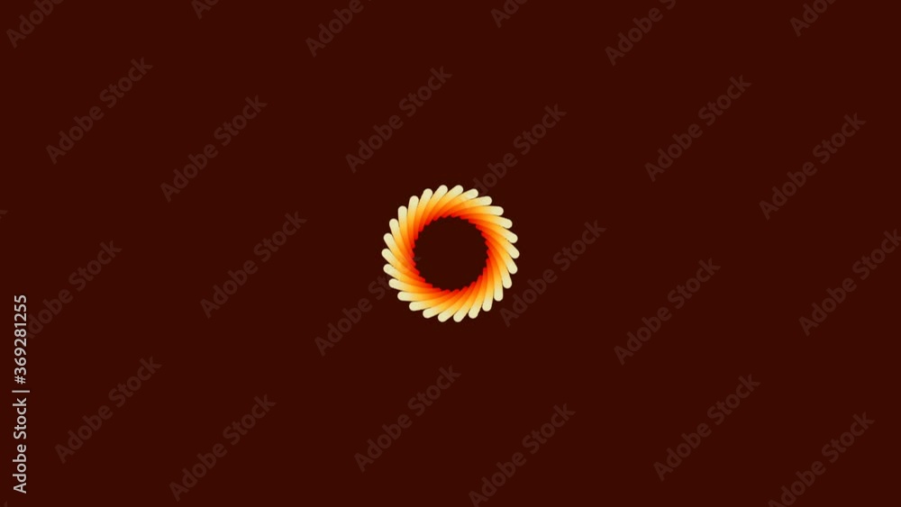 Aufkleber animated abstract background with yellow and orange curved rays growing from the center and shrinkin