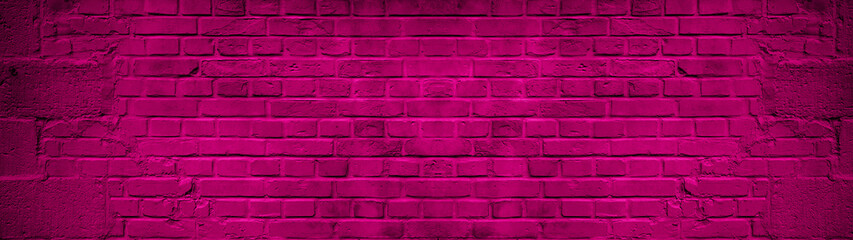 Abstract magenta pink dark colorful painted grunge damaged rustic brick wall texture banner...