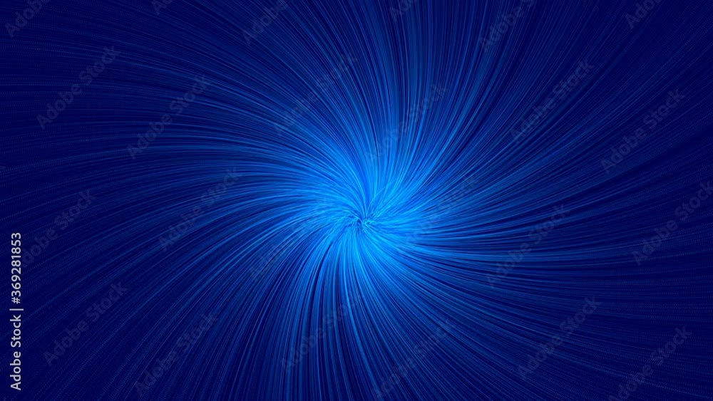 Poster animated abstract background with blue curved numerous rays in the form of feathers