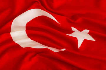 Red and white formal Turkish Flag background.Close up taken