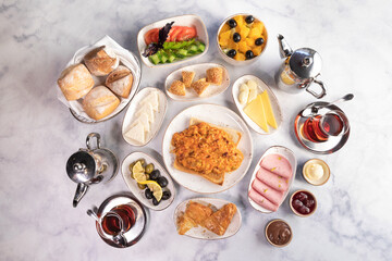 Breakfast menu foods on the white background