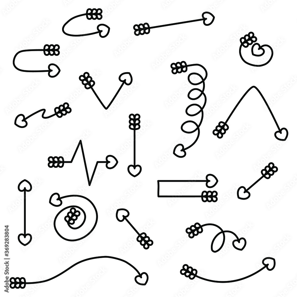 Aufkleber abstract set black collection hand drawn different arrows elements vector design sketch style doodle