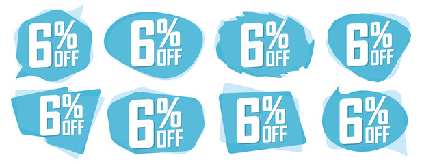 Set Sale 6% off bubble banners, discount tags design template, vector illustration