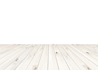empty wooden table on white background.
