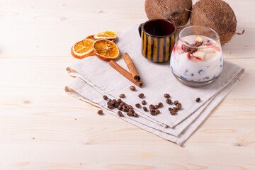 yumy milky desert or yughurt with fruit and berries